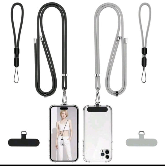 Crossbody Phone Lanyard Wrist Strap – Silver / Black (case and phone not included)
